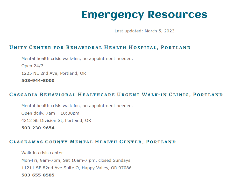 Emergency Resources